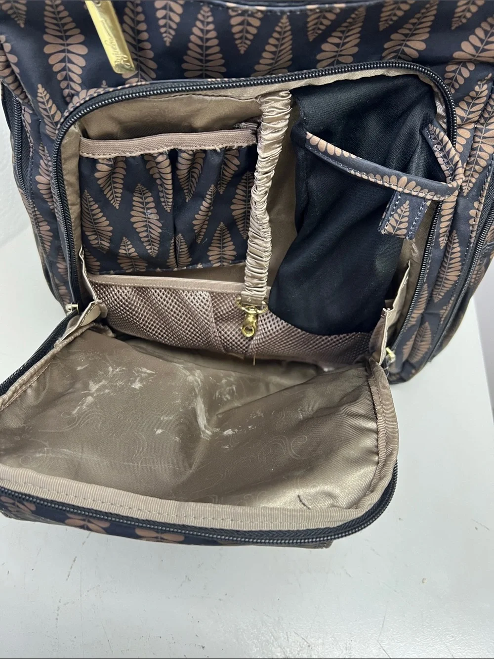 JuJuBe Patterned Diaper Backpack - Black & Gold Leaf Print